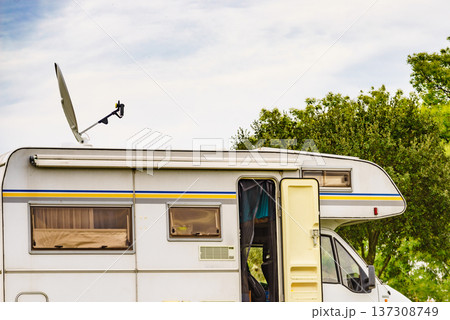 Caravan with satellite dish on roof Caravan with satellite dish on roof 137308749