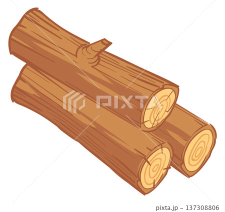 Log pile. Wooden trunk material cartoon icon Log pile. Wooden trunk material cartoon icon 137308806