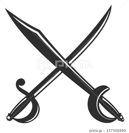 Crossed retro swords black icon. Fight symbol Crossed retro swords black icon. Fight symbol 137308890