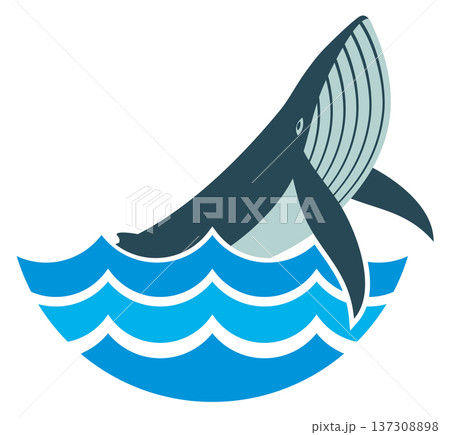 Whale jump from ocean waves. Marine ecology logo 137308898