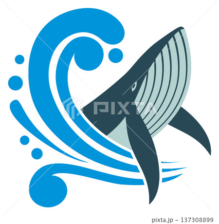 Water splash with whale color logo. Aquatic animal 137308899