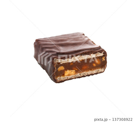 Fruit filled chocolate candy on white. 137308922