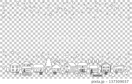 雪の降るクリスマスの町並みフレーム背景素材_線画 雪の降るクリスマスの町並みフレーム背景素材_線画 137309037