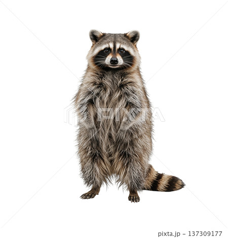 Raccoon Standing Upright in a Simple Setting During Daylight Hours 137309177