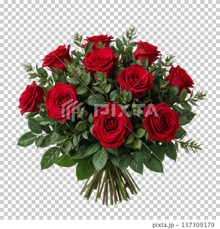 Roses Arranged in a Bouquet With Green Leaves in a Simple Setting for Gifting on Special Occasions 137309179