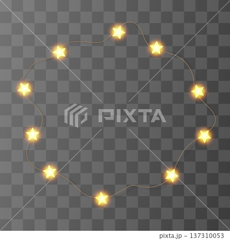 Light string Xmas frame, fairy star bulb garland. Merry chirstmas glitter wreath png, ball festoon vector decor. Christmas 3d warm shine isolated, noel lamp line element, gold bokeh wedding decoration Light string Xmas frame, fairy star bulb garland. Merry chirstmas glitter wreath png, ball festoon vector decor. Christmas 3d warm shine isolated, noel lamp line element, gold bokeh wedding decoration 137310053