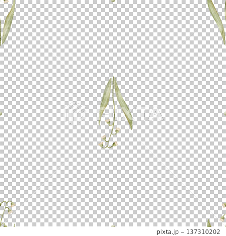 Pattern cute lily of the valley flower. Watercolor illustrations of green plants in childish style. Hand-drawn seamless print, isolated from background for design textiles wallpaper nursery, packaging Pattern cute lily of the valley flower. Watercolor illustrations of green plants in childish style. Hand-drawn seamless print, isolated from background for design textiles wallpaper nursery, packaging 137310202