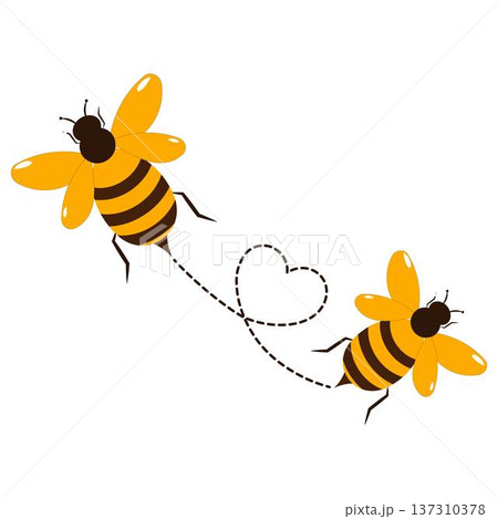 Cute Flying Bee with Dotted Trail Line Cute Flying Bee with Dotted Trail Line 137310378