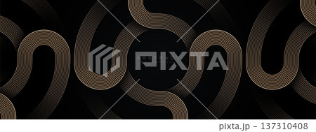 Abstract gold geometric lines on black background. Geometric stripe line art design. Modern luxury circle lines pattern. Suit for banner, presentation, cover, poster, brochure, website, business Abstract gold geometric lines on black background. Geometric stripe line art design. Modern luxury circle lines pattern. Suit for banner, presentation, cover, poster, brochure, website, business 137310408
