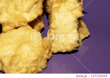 A Deep fried and golden battered soya tofu pieces golden fresly cooked 137310429