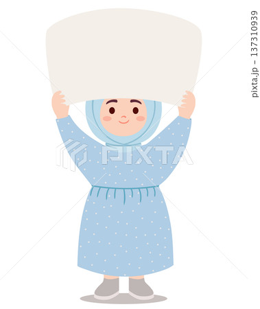 Cute smiling Muslim girl holding blank sign board overhead 137310939