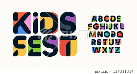 Color Font Logo Alphabet Vector Fun Letter Set Blocky Typography, Art Typographic Design for Kids Zone Title Text, Toy Typo Poster Headline, Type Fest Logotype, Colorful Fonts. Vector Typeface 137311314