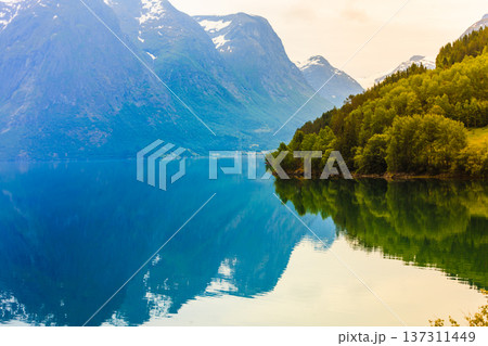 Mountains and fjord in Norway, 137311449