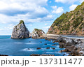 白崎海洋公園に至る道路から見る立巌岩と海岸線の景色 137311477