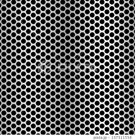 Black circles, perforated mesh texture, metallic background design 137311558