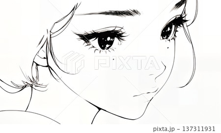 輝く瞳で見つめる好奇心旺盛な若い女性（シンプルな色使い）