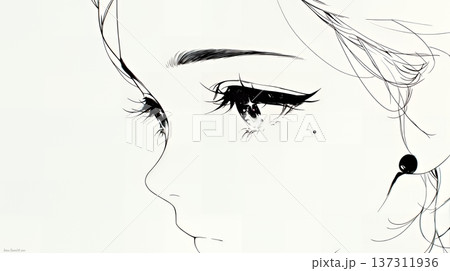 輝く瞳で見つめる好奇心旺盛な若い女性（シンプルな色使い）