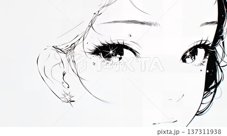 輝く瞳で見つめる好奇心旺盛な若い女性（シンプルな色使い）