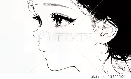 輝く瞳で見つめる好奇心旺盛な若い女性（シンプルな色使い）