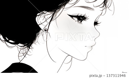 輝く瞳で見つめる好奇心旺盛な若い女性（シンプルな色使い）