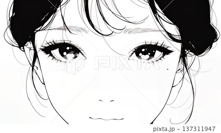 輝く瞳で見つめる好奇心旺盛な若い女性（シンプルな色使い）