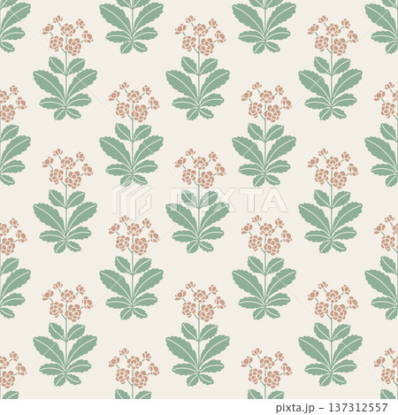Seamless natural botanical pattern with flowers and leaves 137312557