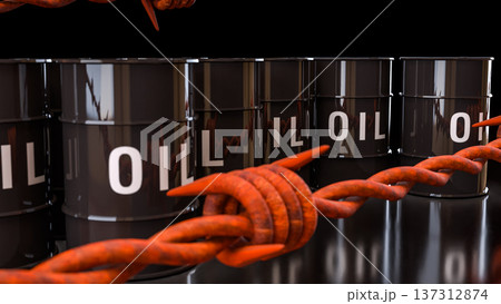 Oil Barrels With Global Energy Market Trading Data Background 3d render. 137312874