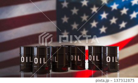 Oil Barrels With United States Flag Energy Industry Concept 3d render. 137312875