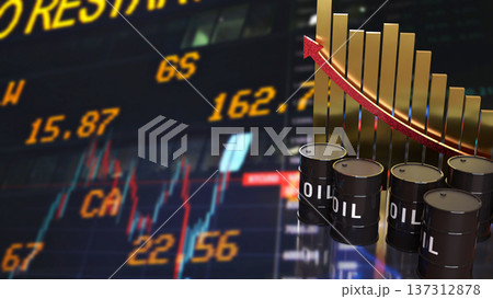 Oil Price Decline Chart With Barrels Energy Market Concept 3d render. 137312878