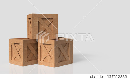 Stacked Wooden Shipping Crates on Gray Background 3d render. 137312886