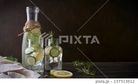 Water flavored with lemon Water flavored with lemon 137313012