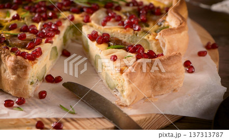 Savory Tart with Brussels Sprouts Goat Cheese and Pomegranate Seeds Savory Tart with Brussels Sprouts Goat Cheese and Pomegranate Seeds 137313787