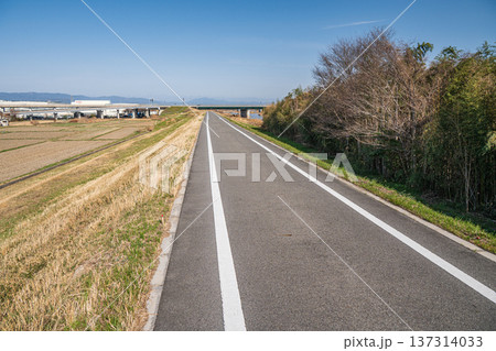 木津川堤防上のサイクリングロード 京奈和自転車道 京都府京田辺市 木津川堤防上のサイクリングロード 京奈和自転車道 京都府京田辺市 137314033