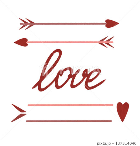 Love arrows with hearts, constructor. The word Love. A set of elements in a flat cartoon style Red, pink Watercolor, pastel. Isolated design elements for goods, polygraphy, prints, packaging, textiles Love arrows with hearts, constructor. The word Love. A set of elements in a flat cartoon style Red, pink Watercolor, pastel. Isolated design elements for goods, polygraphy, prints, packaging, textiles 137314040