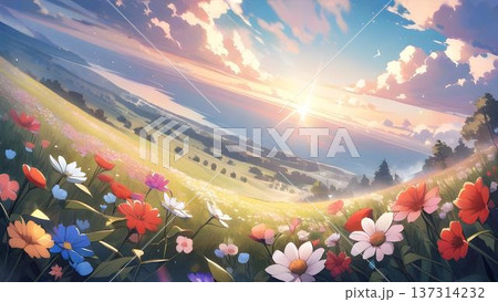 日の光が照らすのは多種多様の花の集い 137314232