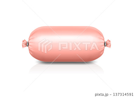 Vector 3d Realistic Blank Sausage Casing Isolated. Realistic Food Packaging Mockup. Unbranded Meat Template. Minimal Blank Sausage Packaging, Front View 137314591