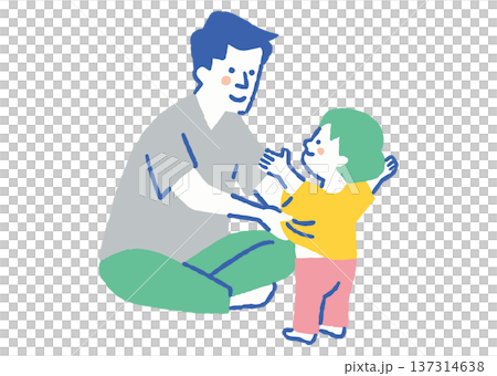 Father helping toddler change clothes_Color Father helping toddler change clothes_Color 137314638