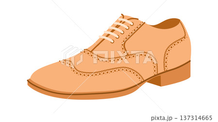 Brogue mens beige flat wingtip shoe. Perforated leather footwear with classic wingtip detail smart casual office style.  137314665