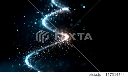 黒背景にらせん状の光の粒子 137314844