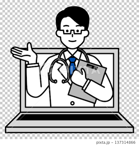 Male doctor examining a patient online Male doctor examining a patient online 137314866