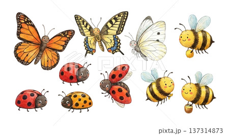 チョウ、テントウムシ、ハチが集合した「春の虫たち」セット チョウ、テントウムシ、ハチが集合した「春の虫たち」セット 137314873