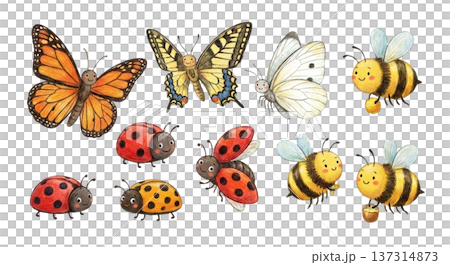 「春季昆蟲」套裝，包含蝴蝶、瓢蟲和蜜蜂。 137314873