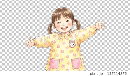 新しいスモック（または園服）を着て笑顔で立つ女の子 137314876