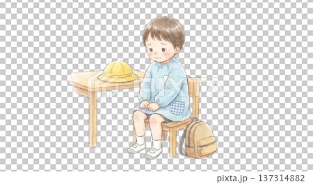 A child sitting a little nervous in his first classroom 137314882