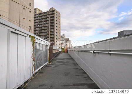 隅田川防潮堤と防災倉庫が並ぶ路地【東京都台東区】 隅田川防潮堤と防災倉庫が並ぶ路地【東京都台東区】 137314979