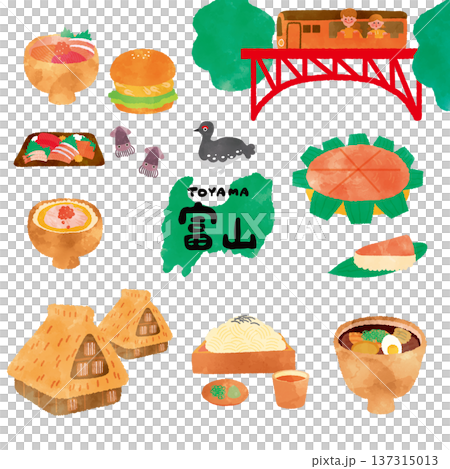 富山水彩旅遊插畫 137315013