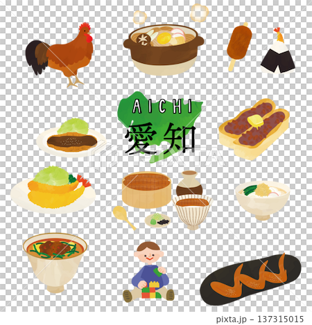 Watercolor tourist illustrations of Aichi 137315015