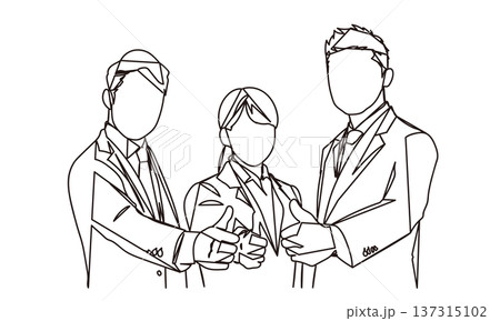 チームワークイメージのビジネスパーソンの線画イラスト 137315102