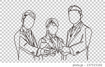 チームワークイメージのビジネスパーソンの線画イラスト 137315102