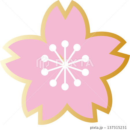 黄金の縁取りが輝く桜の花アイコン。お正月、和モダン、伝統紋様の単品ベクター素材 137315231